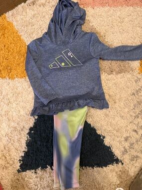 adidas Girls Heather Blue Hooded Sweatshirt with Ruffle Hem